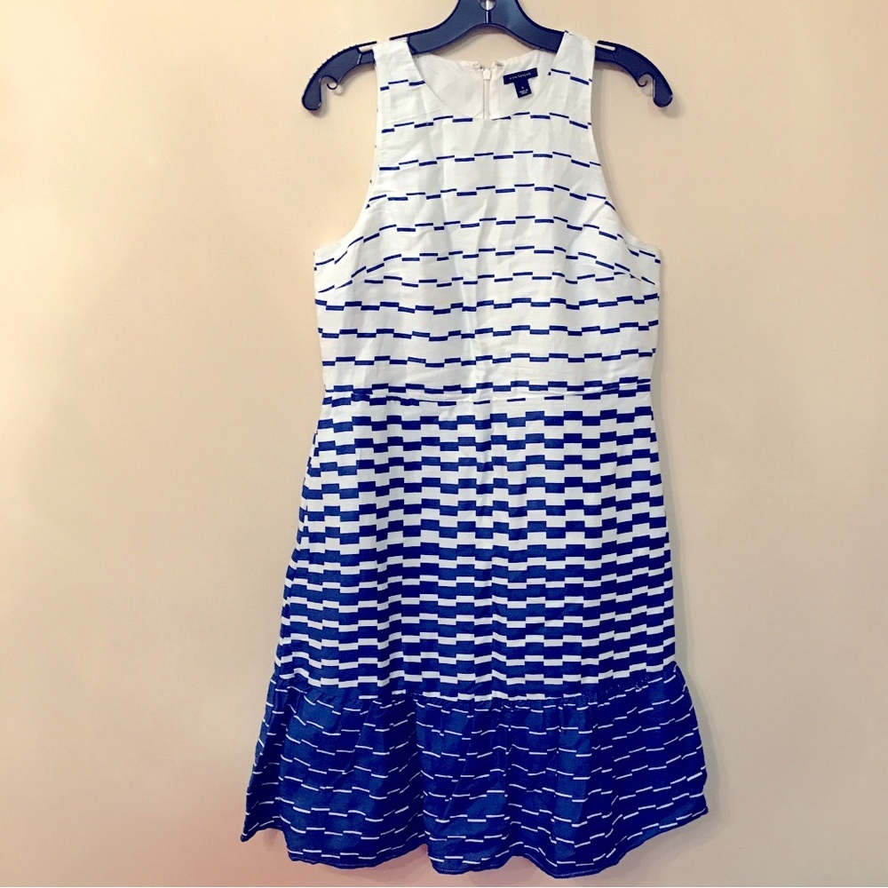 Ann Taylor Blurred Stripe Flare Sapphire Dress - Picture 2 of 5
